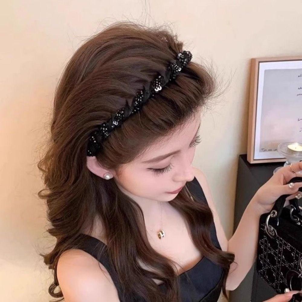 Korean Style Wave Headband with Beaded Fluffy Non-slip Hair Hoop  Girl/Women