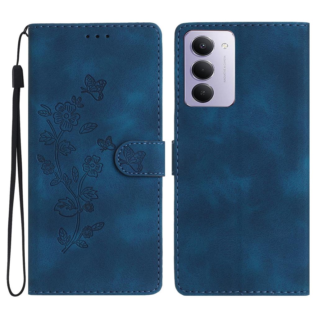 For Xiaomi Redmi 15 5G (Global) (169mm)/15 4G (169mm) Case Leather Imprinted Flower Phone Cover Wallet with Wrist Strap