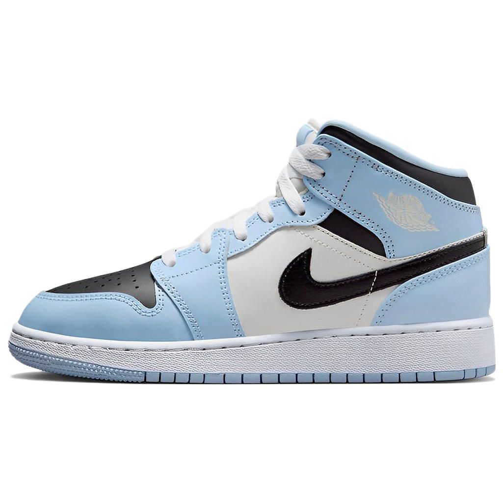 Jordan Kids  Air Jordan 1 Mid GS Ice Blue Black Sail White 555112-401 35.5