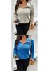 2026 Autumn/Winter Plus Size Women's V-Neck Long Sleeve Ribbed Brushed Loose Top