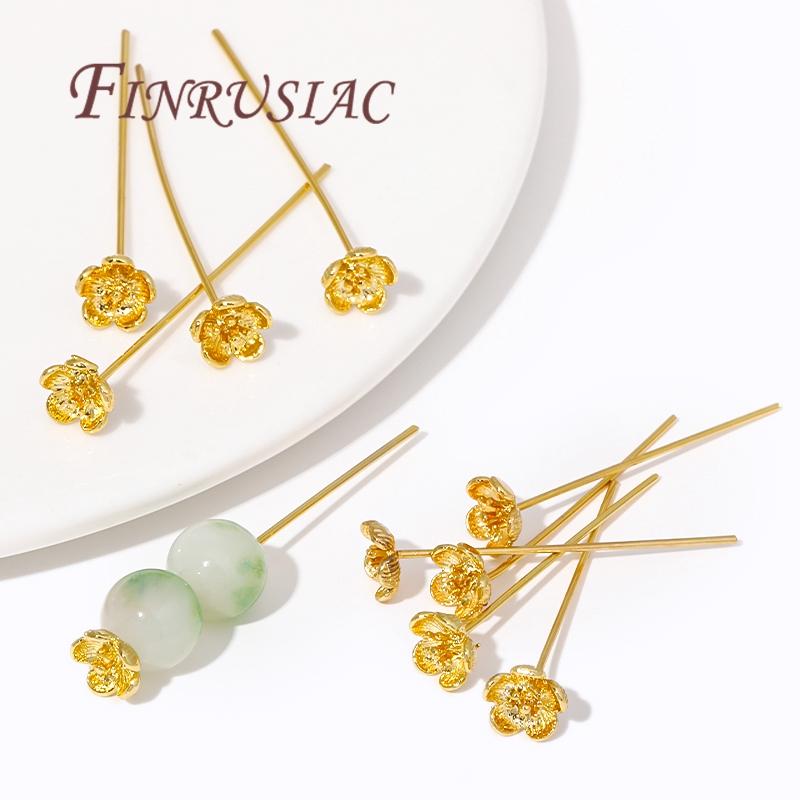 5-10Pcs/Lot Pins For Jewelry 18K Gold Plated Brass Flower Head Pin For Earring,DIY Bracelets Accessories