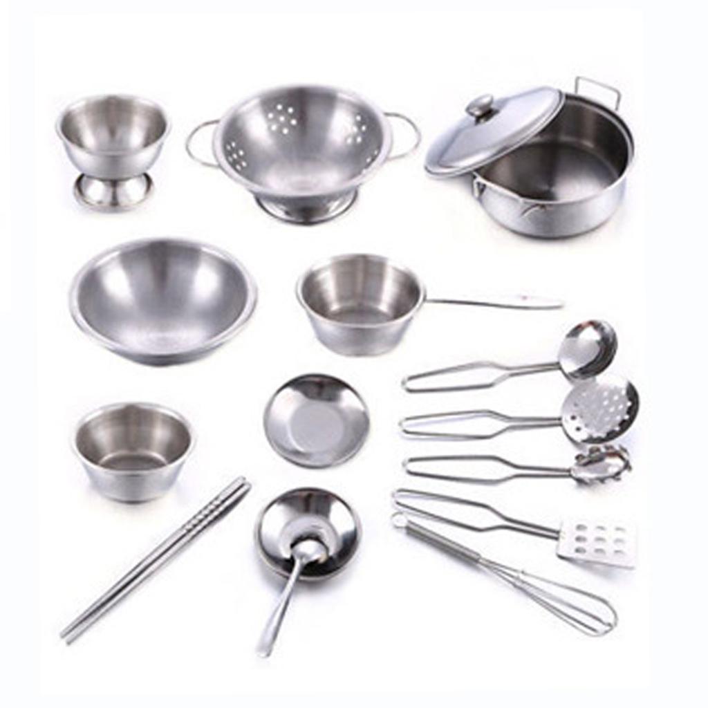 16PCS Pots and Pans Kitchen Toy Stainless Steel Pretend Play Cooking Toys for Kids Kitchen