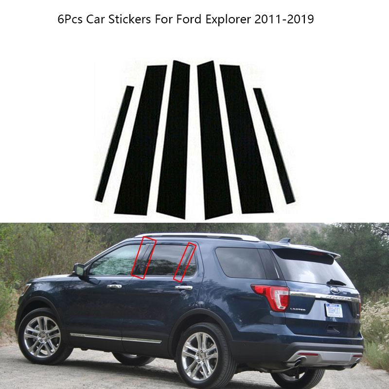6Pcs Carbon Fiber Black Pillar Post Door Window Trim Cover Stickers For Ford Explorer 2011- Chromium Styling Car Accessories