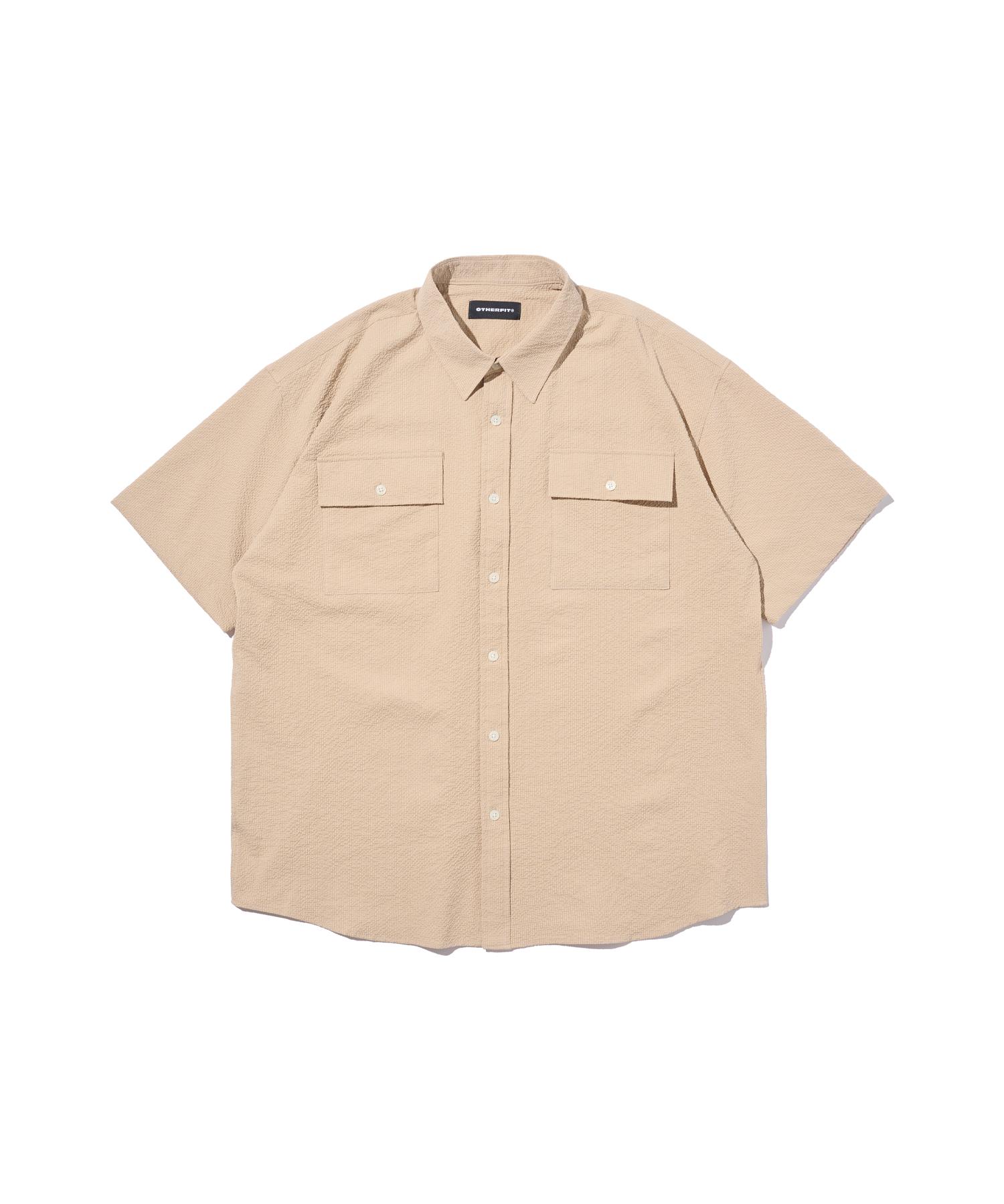 Ader Fits Seersucker Pocket Short Sleeve Shirt (Beige) Free
