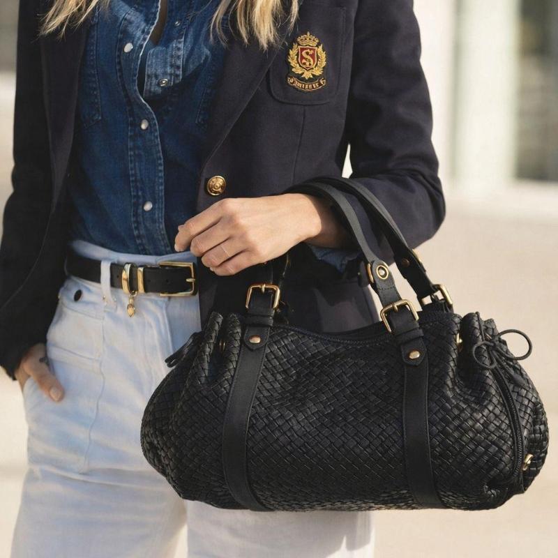 Borsa Boston Intrecciata da Donna, Borsa a Mano Minimalista Monocolore, Borsa a Spalla Singola per Lavoro e Pendolarismo, Borsa da Mano da Donna