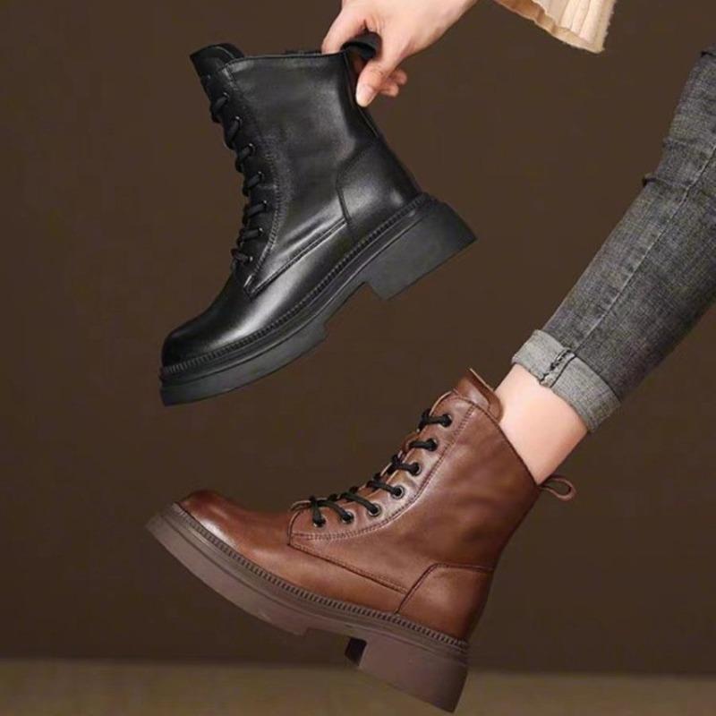 New Women's 2026 Autumn/Winter Collection Thick Bottom and Velvet Retro Middle Boots British Style Short Boots for Women