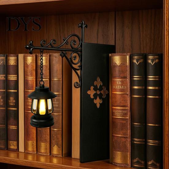 Gothic Home Decor Accent Halloween Bookshelf Light, Vintage Metal Decorative Shelf Lamp, Battery Powered Classic Interior Design Accents Warm