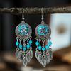Bohemian Ethnisch Lang Blau Acryl Kristall Wassertropfen Ohrringe für Damen Retro Temperament Geometrisch Hängende Ohrringe Schmuck