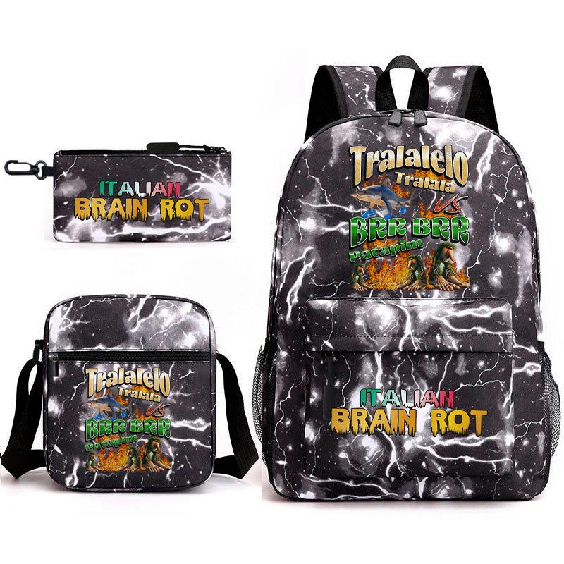 Abstract Foreign Shanhaijing Schoolbag Tongtongsahur Cartoon Primary School Student Backpack Three-piece Set D