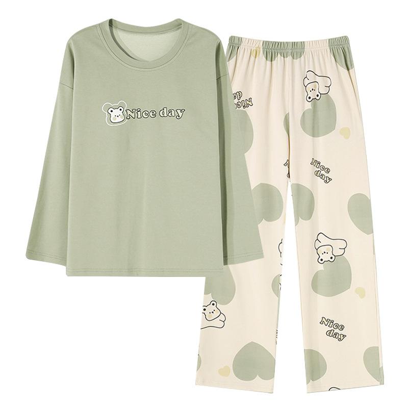 Internet celebrity autumn and winter new pajamas female cute cartoon long-sleeved trousers girl raw loungewear suit can be worn outside