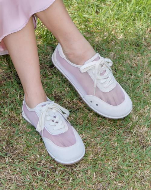 [Tact Troyme] Easy Round Toe Leather Mesh Lace-up Flat Sneakers [EASY] Black Mesh225