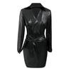 Frauen Damen Sexy Leder Abend Party Club V-Ausschnitt Midi Body Kleid