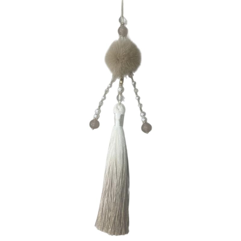 Vintage Chinese Hanfu Pendant Traditional Tassels Mink Hair Waist Pendant Fashionable Jewelry Decor for Celebrations