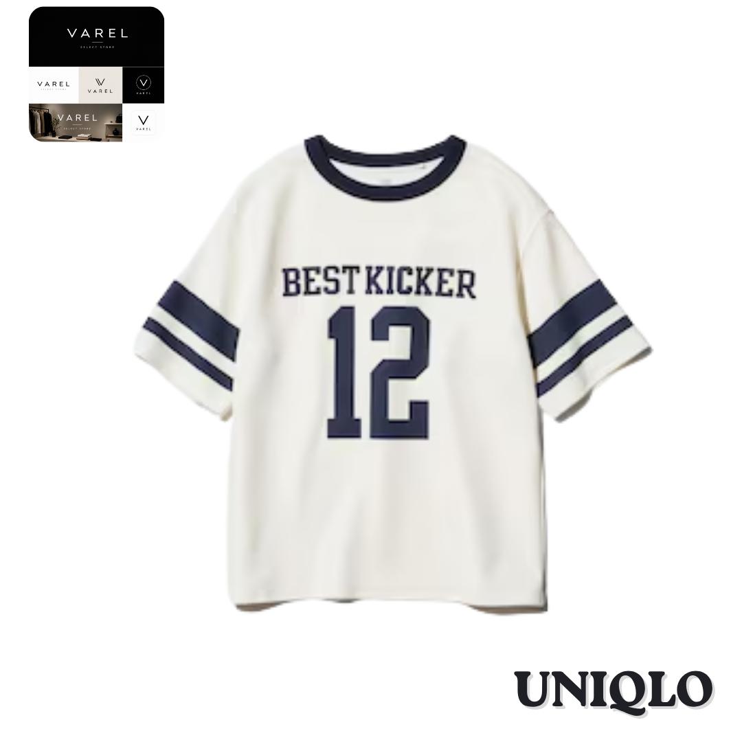 UNIQLO 474603 AIRism Cotton Graphic Crew Neck T-Shirt NAVY Kids Japan 100 тёмно-синий