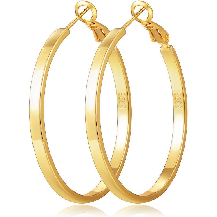 Orecchini a cerchio con perno in Argento Sterling 925 Leggeri per Donna | Orecchini a cerchio sottili grandi ipoallergenici larghi 3 mm per Donna Regalo 30/40/50/60mm