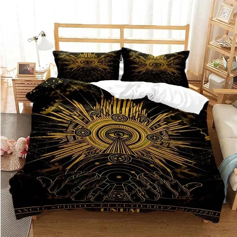 Masonic Freemason Illuminati  Bed Ensemble Boys Girls Twin Size Queen Dimension Size Bedspread Cover Pillowcase Bed Kids Adult