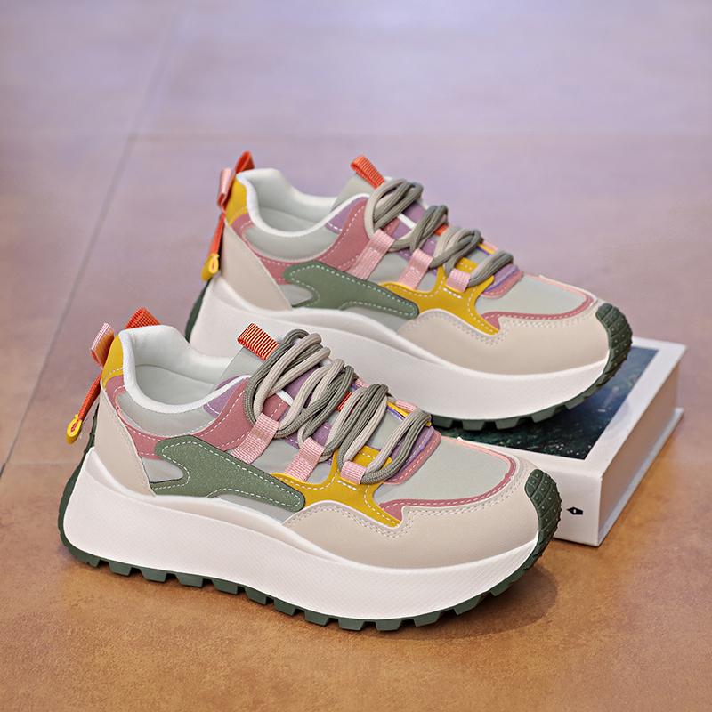 Women's Autumn New Dad Sneakers, Thick‑Sole Height‑Increase Casual Shoes, Versatile Trendy Thick‑Sole Travel Shoes