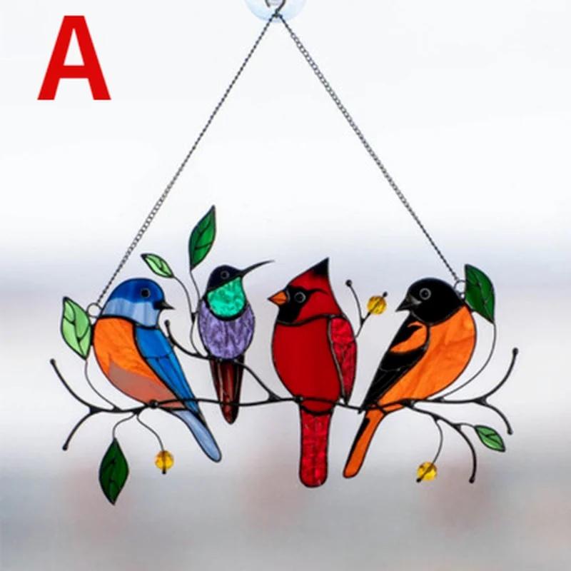 Multicolor Metal Acrylic Panel Window Wall Hangings Birds Stained Glass Window Suncatcher Hanging Home Decor
