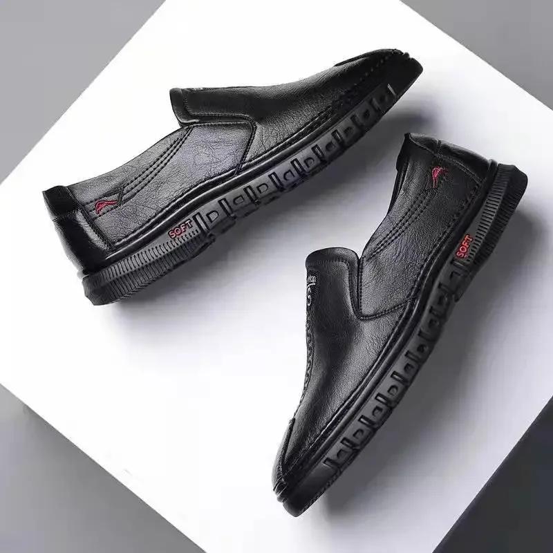 2024 Autumn Men's Casual Shoes Fashion Comfortable Leather Shoes for Men Soft Bottom Business Leather Slip-on Flat Shoes Hombre