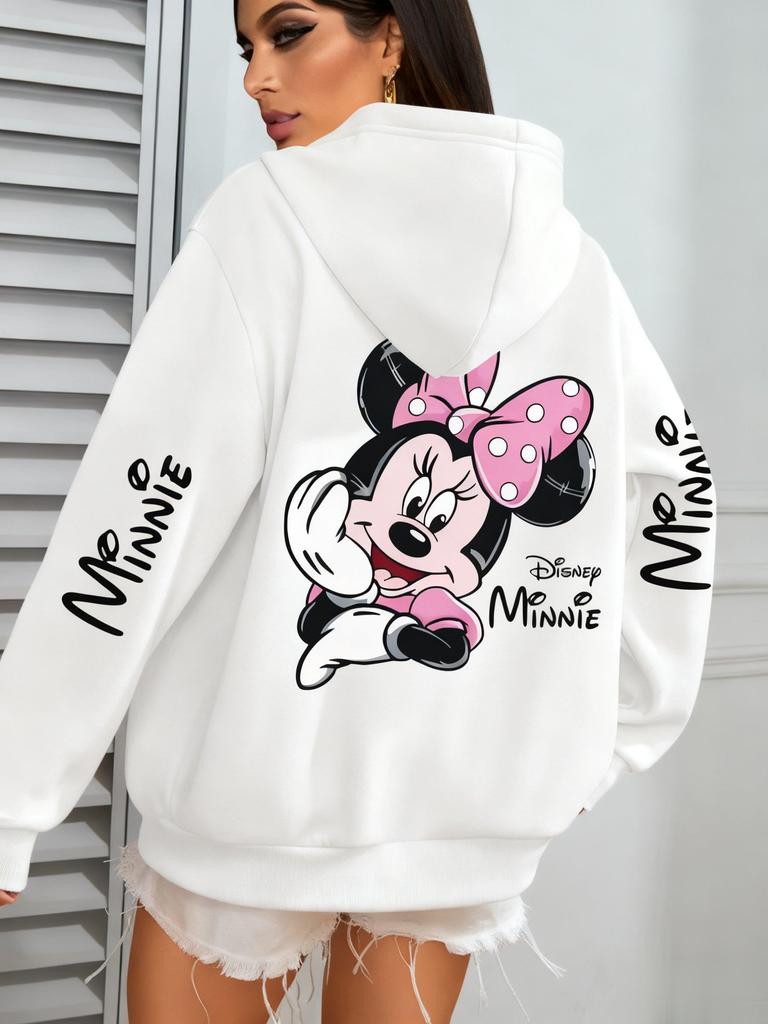 Disney Minnie Women Men Hoodie Cute Cartoon Print Oversized Loose Streetwear Autumn Winter Fashion Casual Pullover Sweatshirt