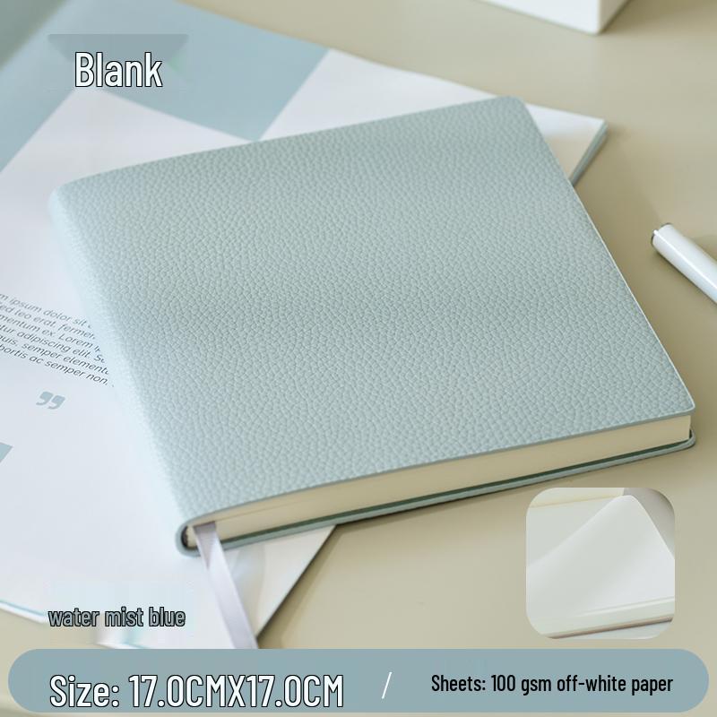 

Litchi Grain Soft Leather Square Notebook with Grid and Blank Pages for Journaling and Sketching