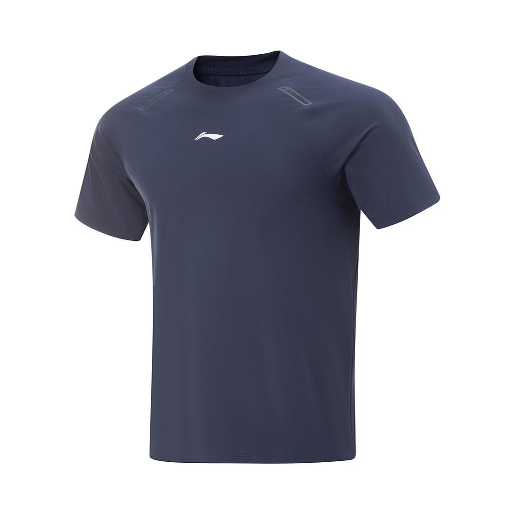 Li-Ning Plain Minimalist Sports Casual Round Neck Pullover Short Sleeve T-Shirt Men Tops Ink-Blue ATSV071-6