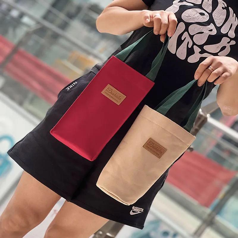 Minimalist Portable Canvas Handheld Student Water Cup Bag Insulation Cup Cover Umbrella Bag Zero Wallet Mommy Bag