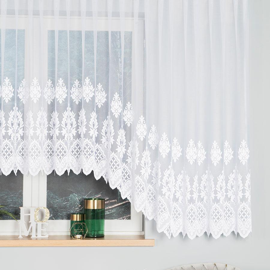 Ludmiła - Ready-made Jacquard Curtain with Bottom Trim - 600X160 - White