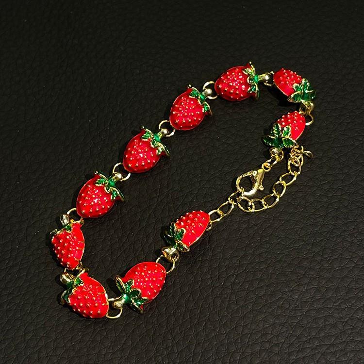 Korean Style Red Strawberry Splicing Bracelet, Girly Cute Sweet Fresh Premium Spring Summer Jewelry Accessories