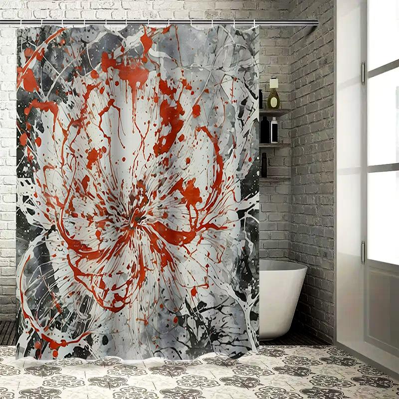 

Abstract Red White Splatter Print Shower Curtain For Bathroom Decor W60H190(CM)-1 Pcs