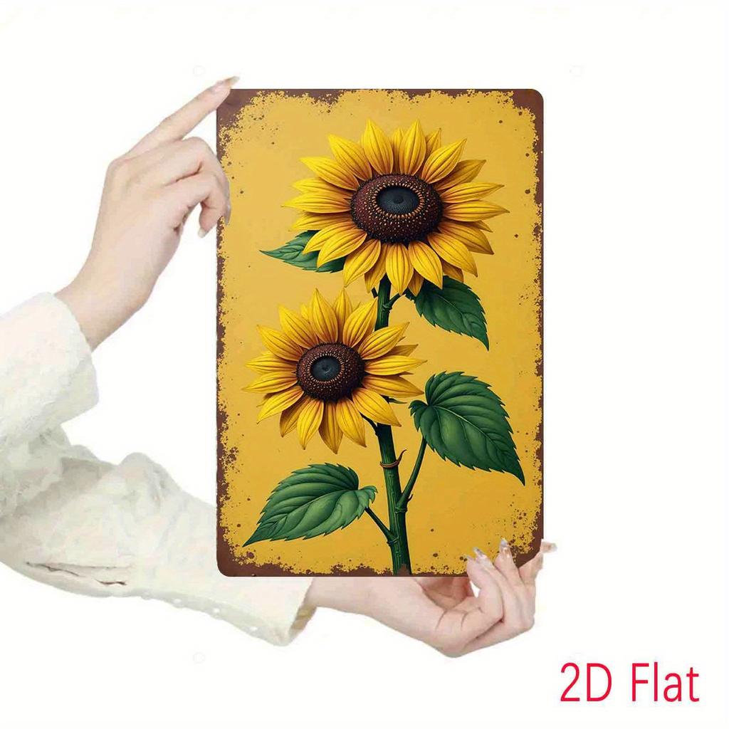 2D Flat, 2D, 1pc" Sunflower' S Warm Moments" Tin Painting, Rustproof and Waterproof No Punching, Suitable for Doors, Walls, Shop