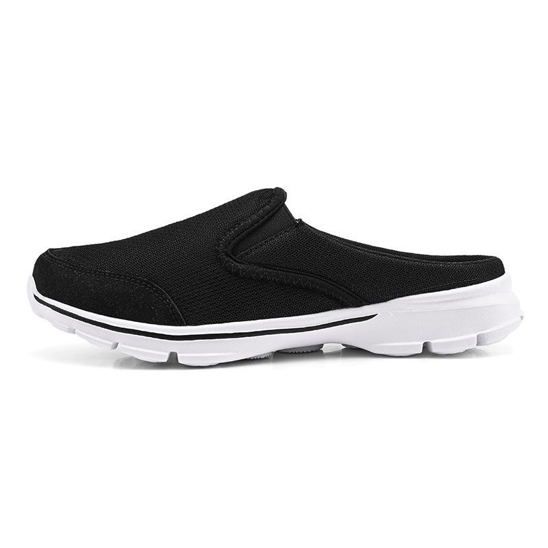 2025 Korean version of large size casual shoes half tray men's shoes single shoes men's flat sole one pedal sandals mesh half drag
