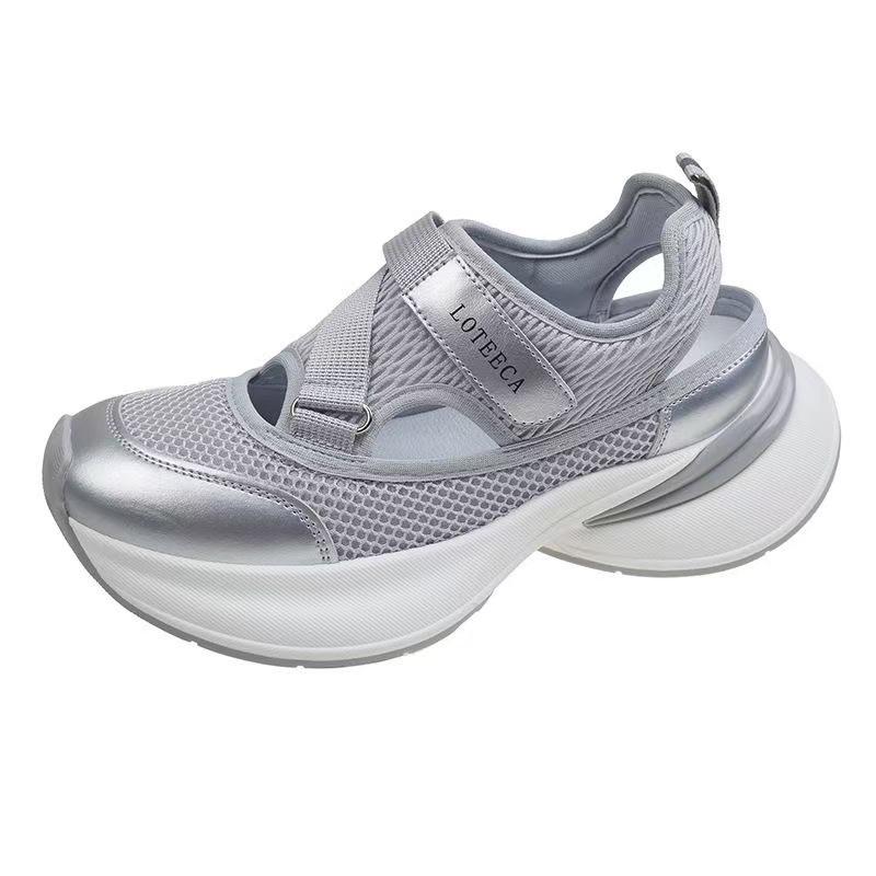 High-top Hollowed-out Dad Shoes, Versatile for Women, with Magnetic Fastening Panels On The Sole.