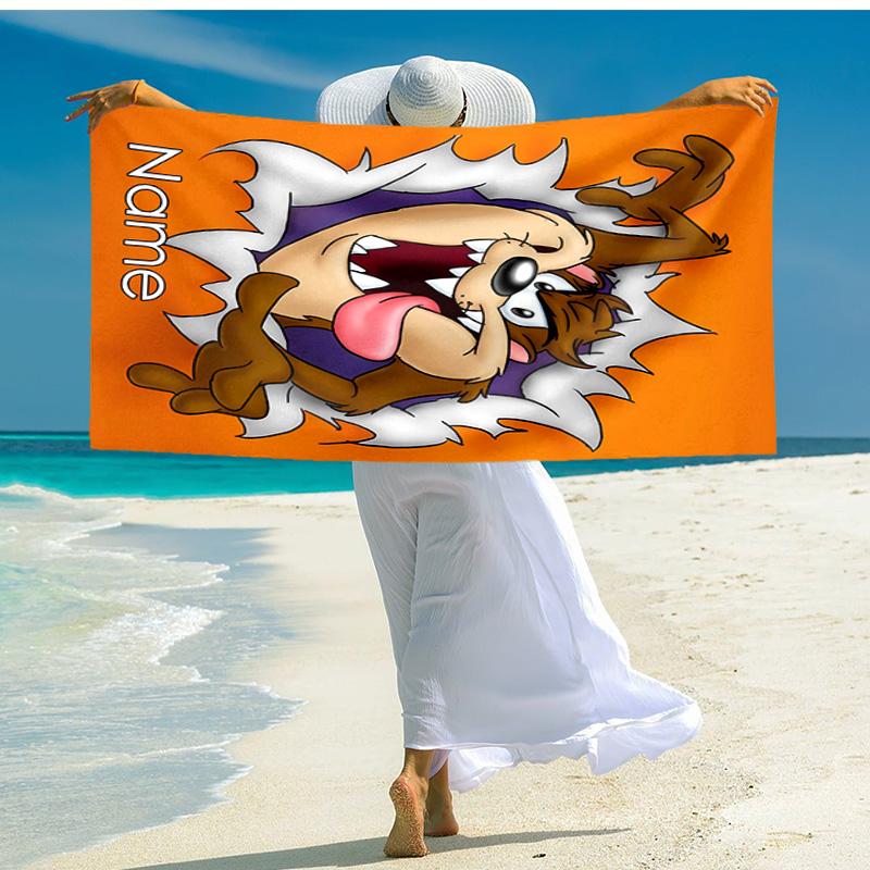 Personalized customized proof beach towel with Taz-Mania pattern - soft, absorbent,quick-drying,perfect swimming,camping&bathing