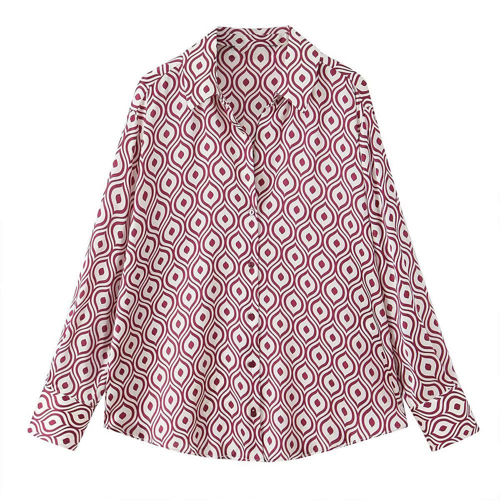 

Женская рубашка с геометрическим принтом с длинным рукавом TAOP&ZA (Весна лето) Medium разноцветный