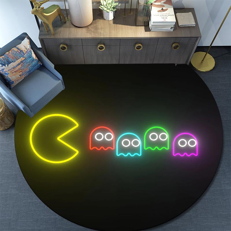 Pac‑Man Round Area Rug,Carpet Rug for Living Room Bedroom Sofa Playroom Decor,Non-slip Floor Mat