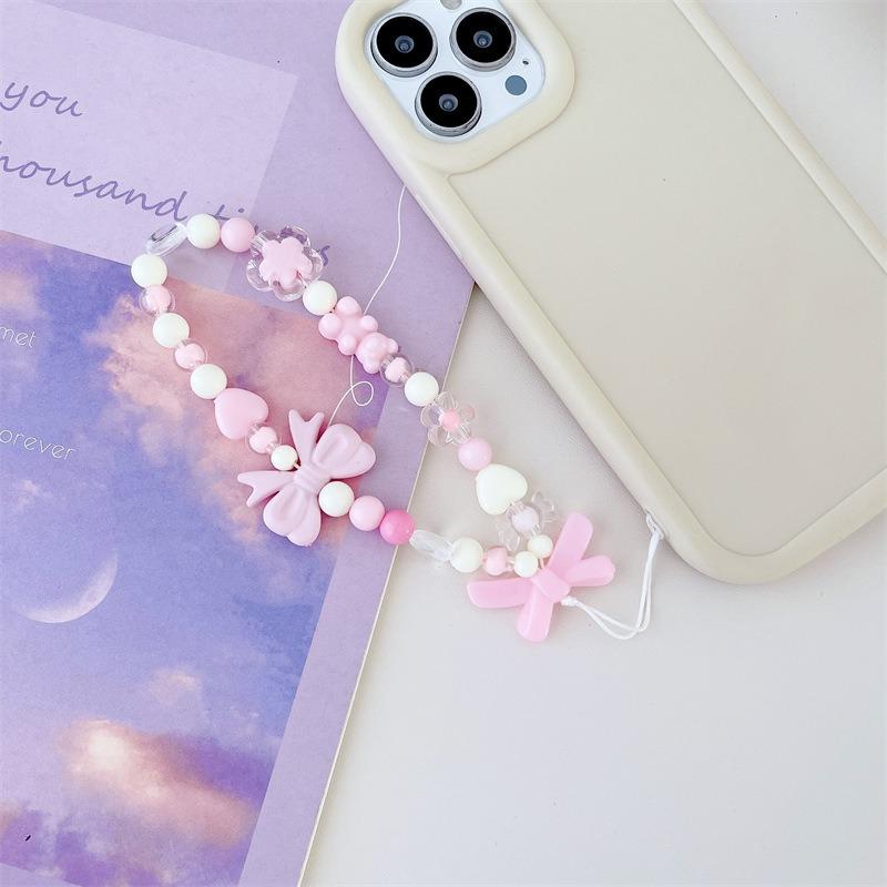 Handmade Beaded Phone Strap Sweet Fresh Style Acrylic 25cm Phone Case Lanyard for Girls