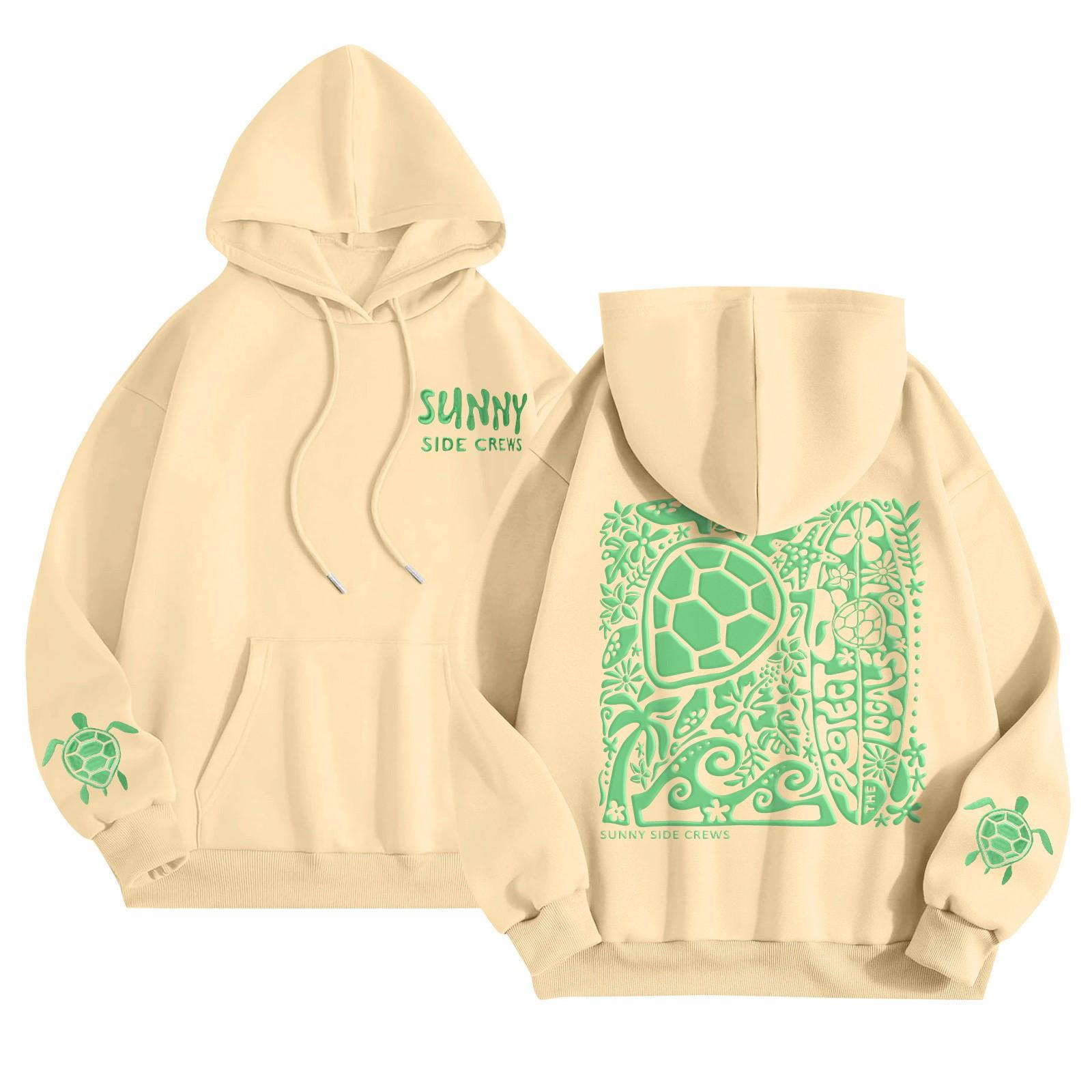 

Графические толстовки с капюшоном для женщин Милый пуловер с длинным рукавом Опрятные толстовки с капюшоном с принтом букв Осень-зима L бежевый