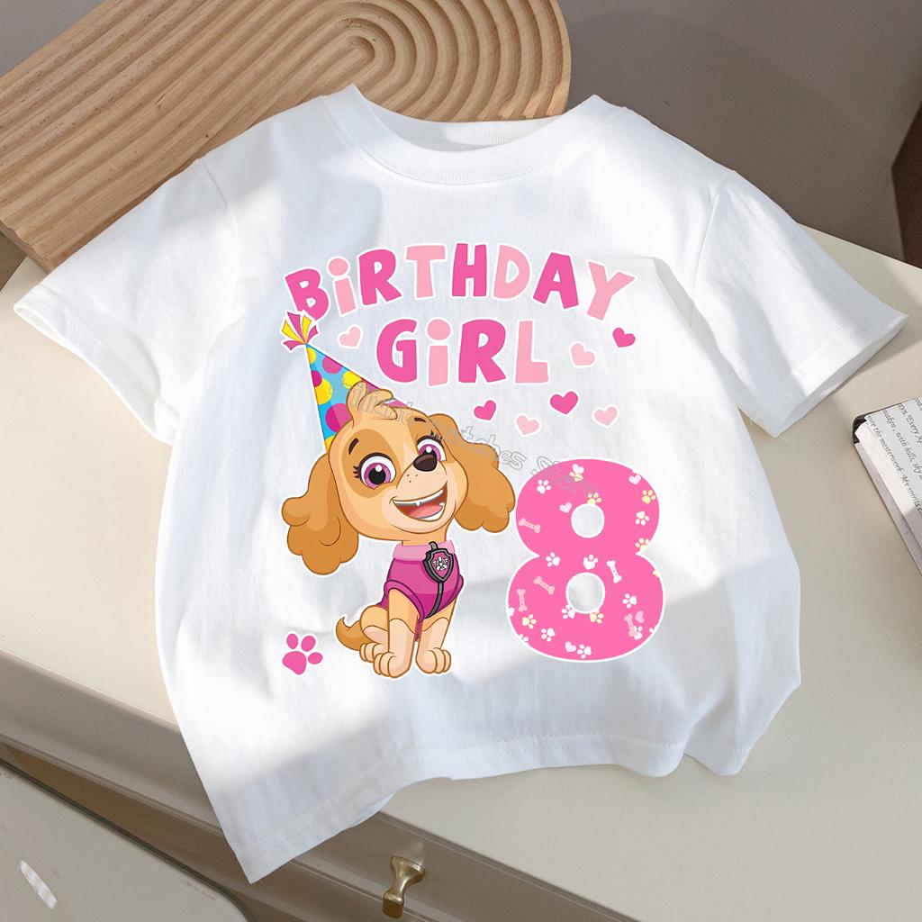 Paw Patrol Skye T-shirt för barn födelsedagsfigur T-shirt flickor vita kläder tecknade kortärmade barnkläder löst sittande present