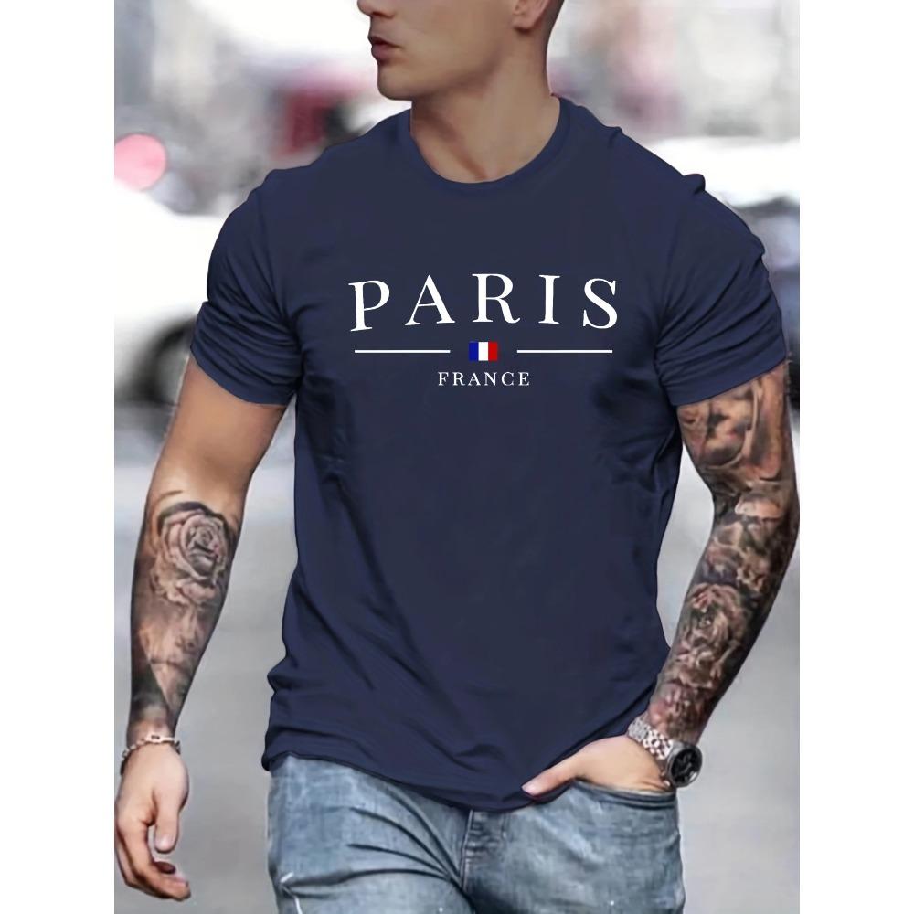 Summer Men's 100% Cotton Casual Loose Large Size French Pattern Printed Comfortable Round Neck Short Sleeve T-shirt Top