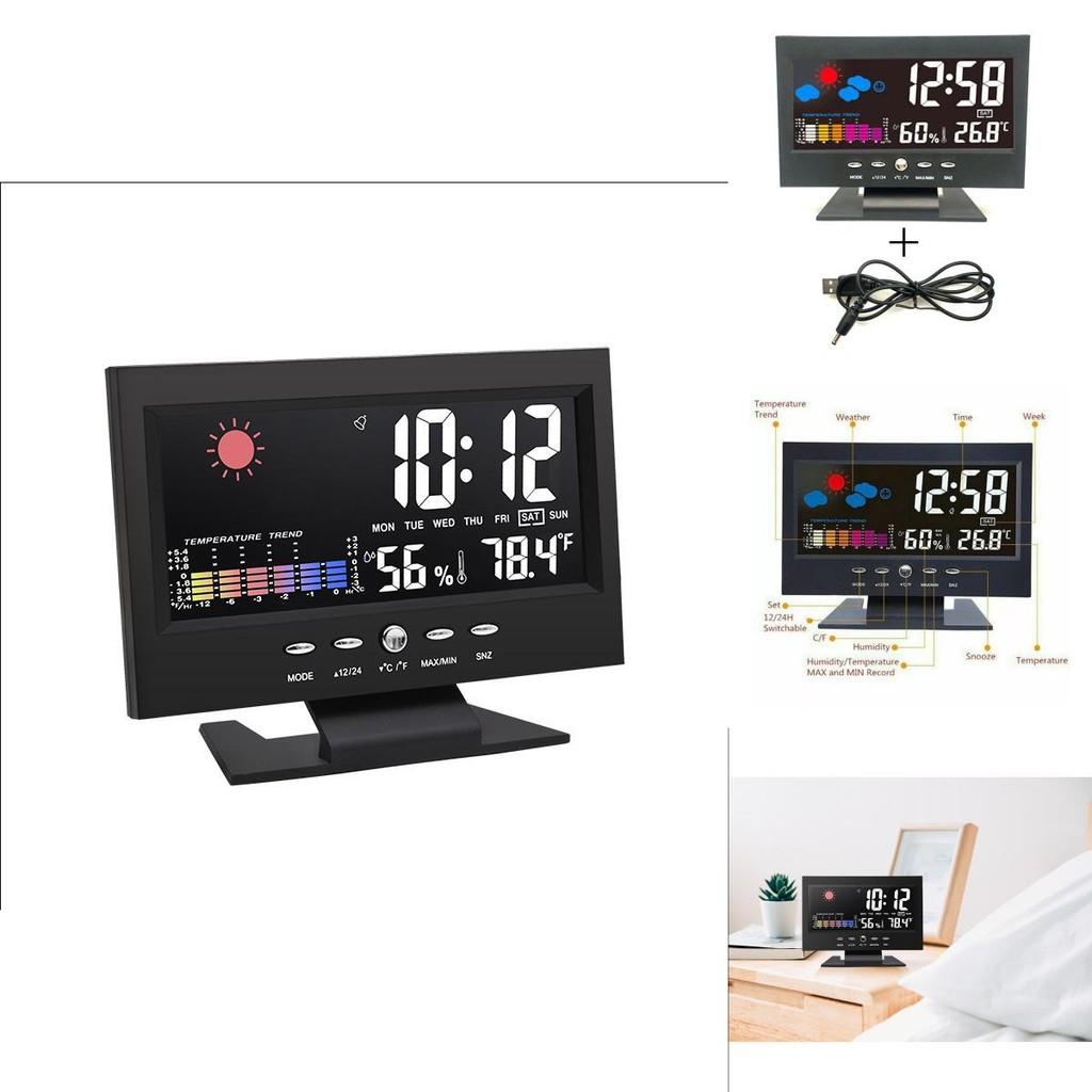Electronic Lcd Weather Alarm Clock With Backlight And Temperature Function For Bedroom