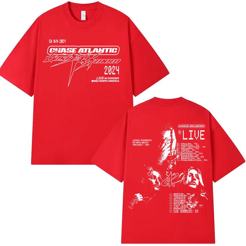 Rocková kapela Chase Atlantic Lost in Europe and UK Tour 2024 Pánská hip hopová vintage nadměrná bavlněná trička Gotický streetwear
