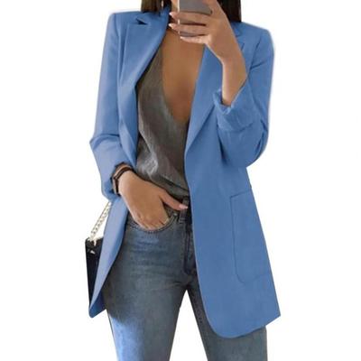 Yazlık Kadın Blazer Ceket Yaka Her Şeye Uyumlu Açık Ön Şık Ofis Hanımı Slim Takım Palto Düz Renk Uzun Blazer