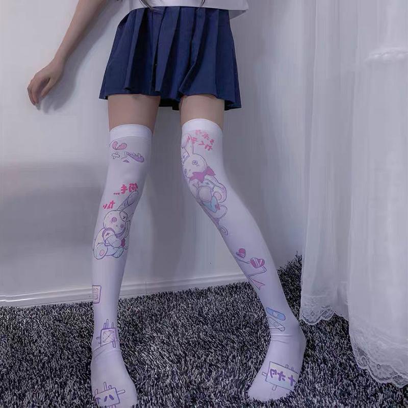 Japanese Two-dimensional Animation Women Stockings 3D Printing  Personality Creative Thigh High Socks Kawaii Sexy Party Stocking