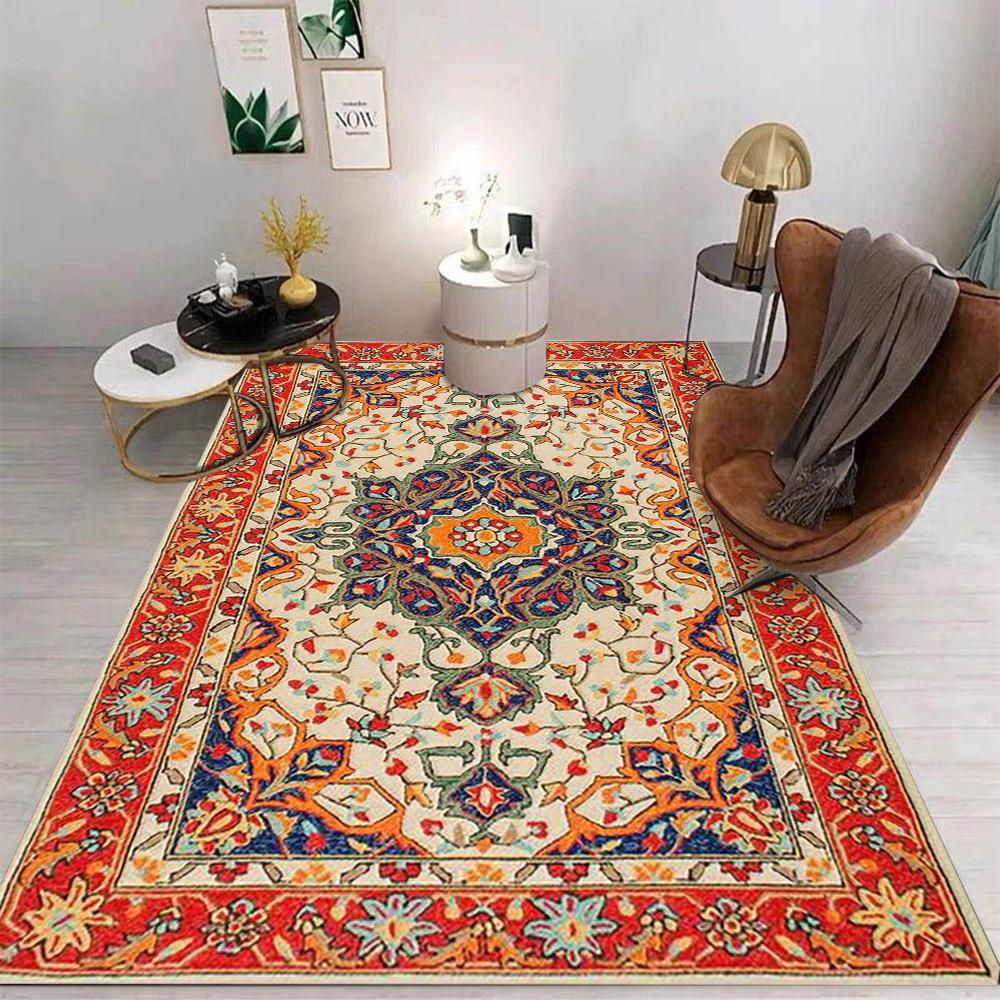 Retro Bohemian Persian Carpet Anti-Slip Wear-resistant Rug Indoor and Outdoor Living Room Bedroom Easy Clean Home Decor Classic