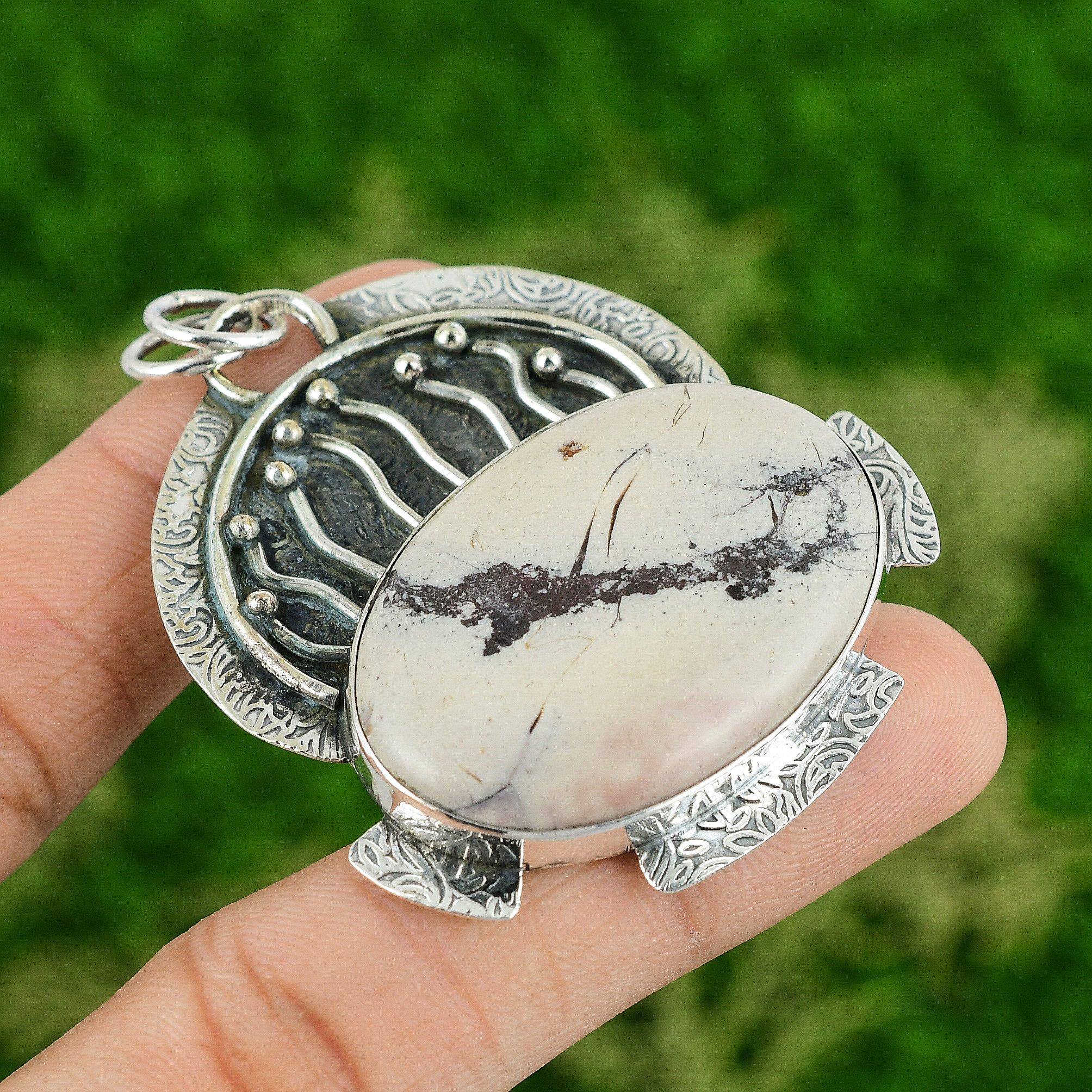 

День Дочери Распродажа Овальный Фарфоровый Яшмовый Камень Ручной Работы Бохо Подвеска Серебро 925