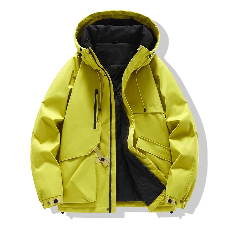 2025 Autumn Men Loose Hooded Zipper Jacket Men Soild Color Jacket Men Workwear Casual Coats Male Warm Outerwear Black Coat