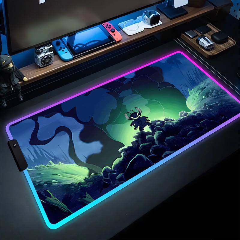 RGB Stitch Luminous Mouse Pad PC Kawaii Anime Colorful Mousepad XXL Gamer Cabinet Keyboard Rug Laptop Gaming Extended Desk Mat