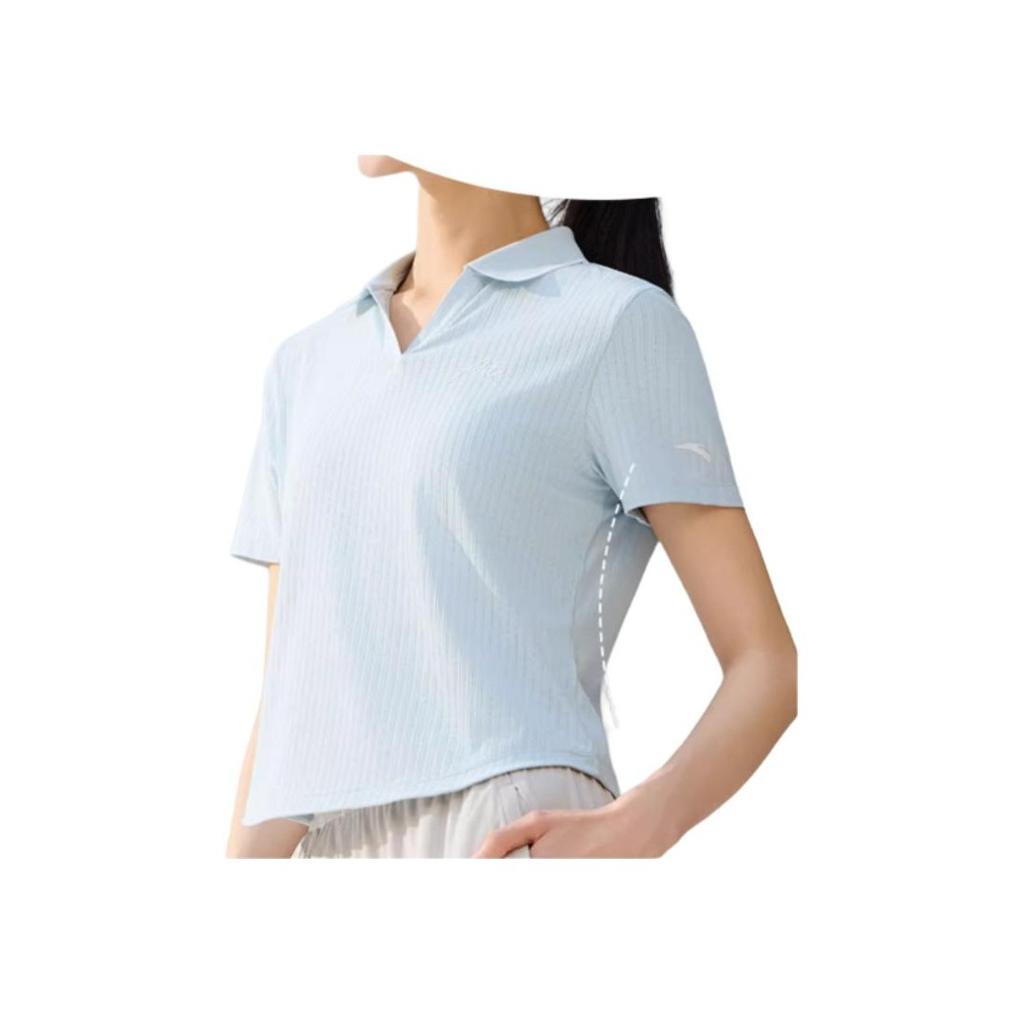Anta Comfortable Simple Solid Color Slim Fit Sports Polo Shirt Women Tops Dream-Shadow-Blue 962527109-2