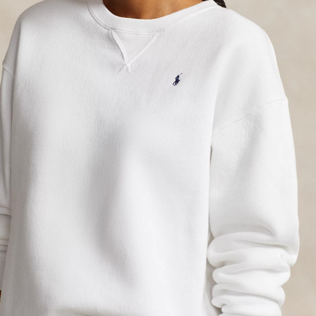 Polo Ralph Lauren FW23 Solid Color Small Pony Embroidered Casual Loose Round Neck Long Sleeve Sweatshirt Women sweatshirt White 211841662-001